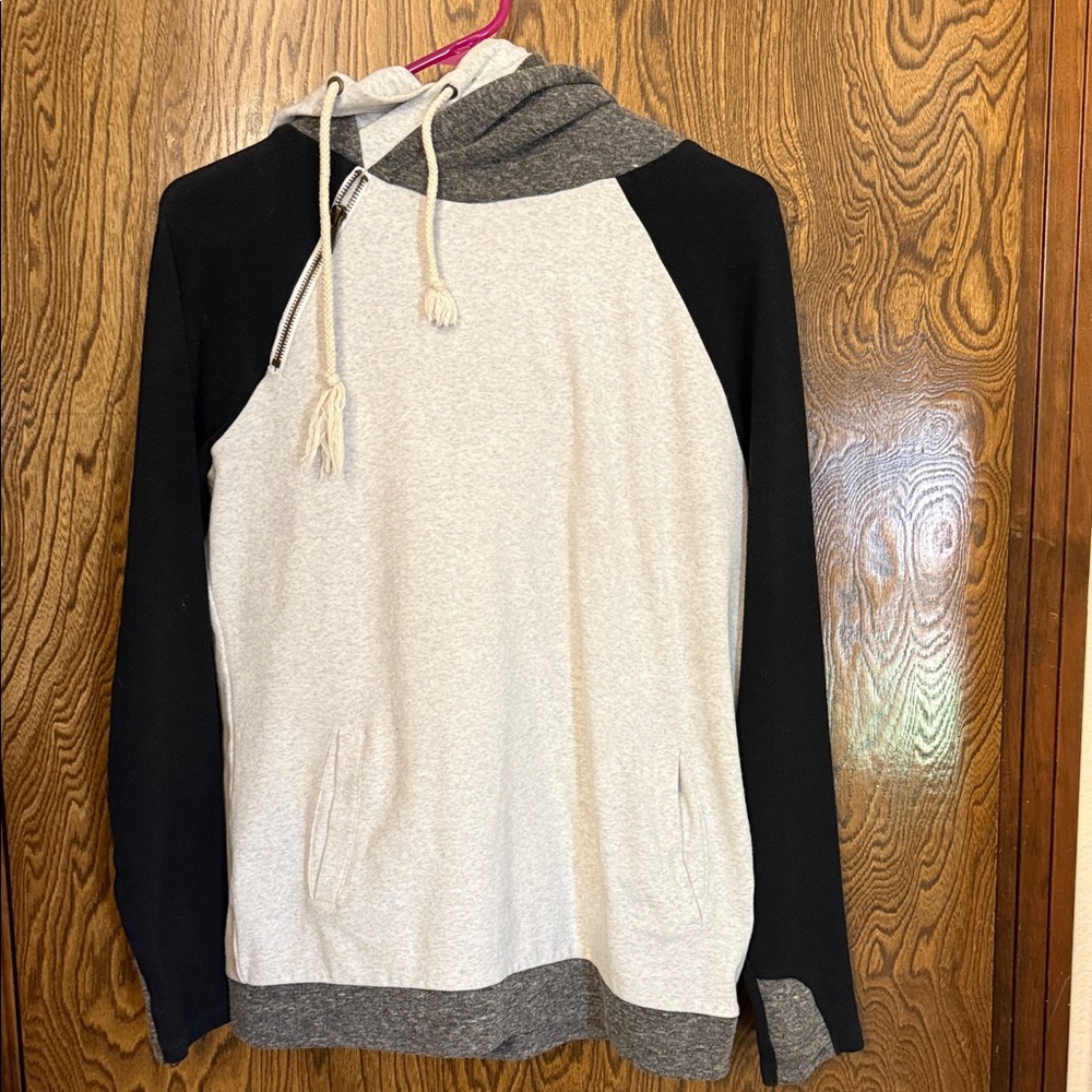 Black and Gray Hoodie with Drawstring